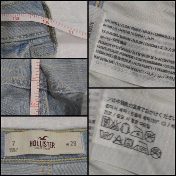 Hollister Distressed Denim Shorts–Light Wash Folded Hem Cutoffs | Size 7 W28 Y2K - Picture 6 of 7